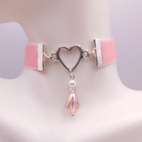 Image 1 of Coquette Pink Heart Crystal Choker