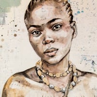 Image 2 of Original Painting "Fillette aux statuettes de jumeaux" - 50x73 cm