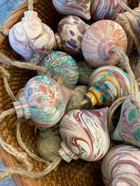 Image 2 of Hand Marbled wooden drop baubles // Mixed patterns and colours 