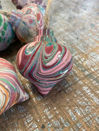 Image 3 of Hand Marbled wooden drop baubles // Mixed patterns and colours 