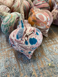 Image 4 of Hand Marbled wooden drop baubles // Mixed patterns and colours 