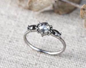 Image of Platinum natural pale grey hexagonal diamond trilogy ring (LON231)