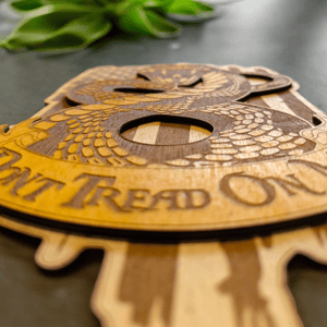 Image of Don’t Tread On Me Snake on an American Flag Sign