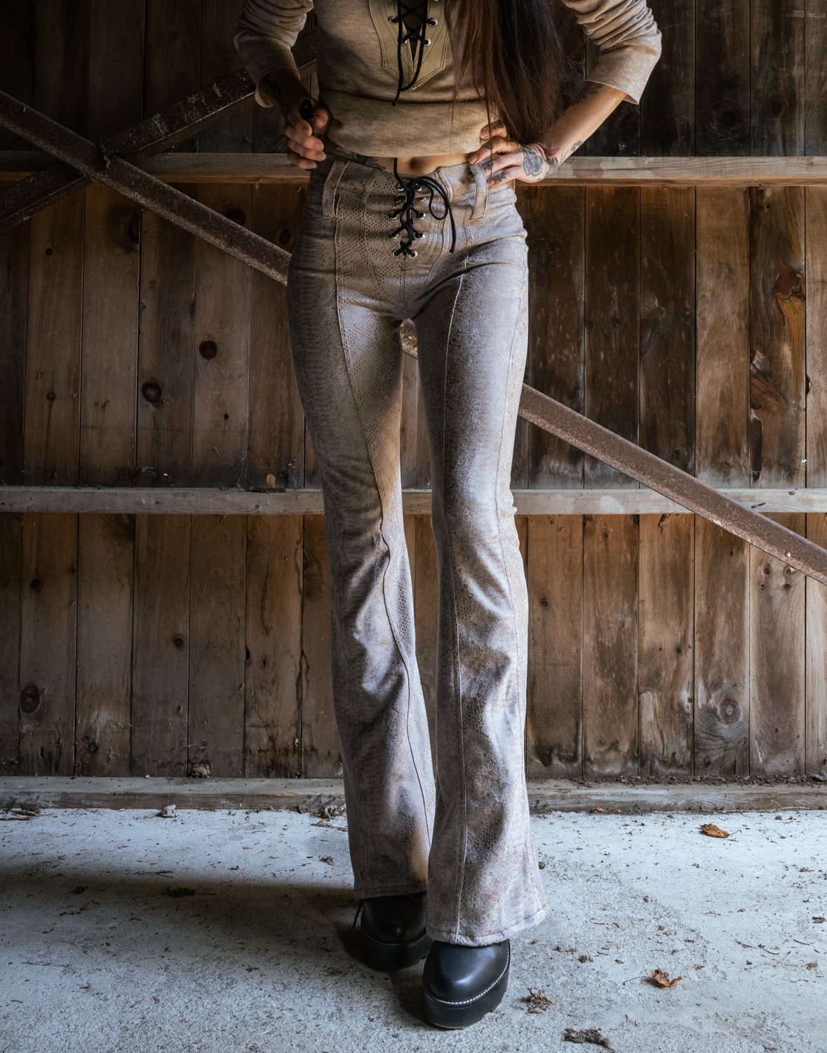 Image of Toxic Vision Desert snakeskin bootcut bullet pants