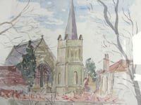 Image 2 of Vintage Watercolour Painting, Church and Stream by N Arnold-Craft, Framed Size 15 1/10 x 12 3/8 ins 