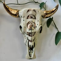 Image 4 of 10" Steer Skull with 22kt Gold Horns and Moon Phases