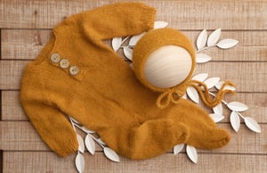 Image of Footed Romper and Bonnet Set - MUSTARD