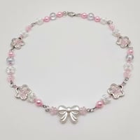 Image 1 of Dainty Coquette Flower Pearl Bow Necklace