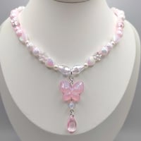 Image 1 of Dreamy Pink Fairy Butterfly Teardrop Necklace