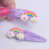 Image 1 of Pastel Rainbow Purple 2pc hair clip set