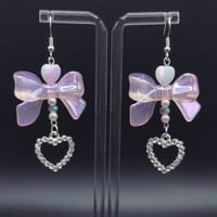 Image 1 of Rhinestone Heart Bow Earrings