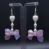 Image 1 of Coquette Pink Bow Pearl Heart Earrings