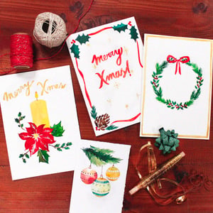 CHRISTMAS CARDS in Watercolor ~ 4 class workshop in MITTE! ❄️🎄🌟