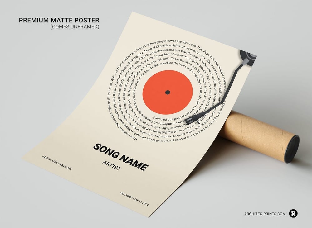 Custom Song Lyrics Poster - Vinyl Lyrics Poster Print