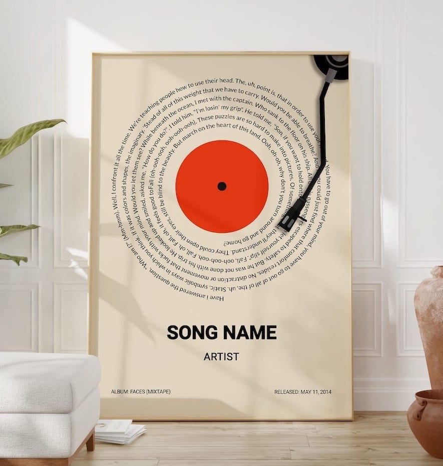Custom Song Lyrics Poster - Vinyl Lyrics Poster Print