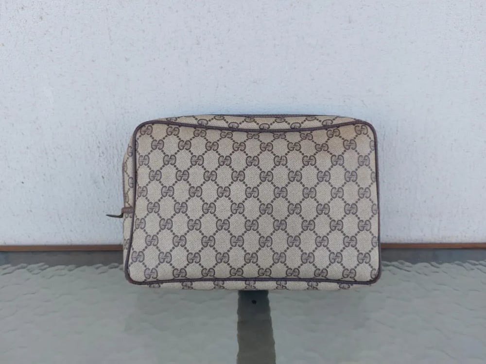 Image of Vintage Gucci brown GG monogram toiletry bag / pouch