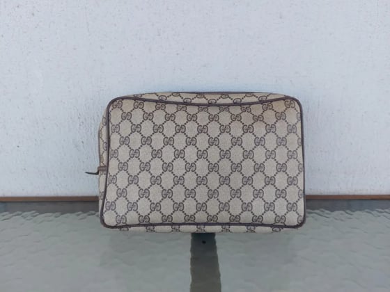 Image of Vintage Gucci brown GG monogram toiletry bag / pouch