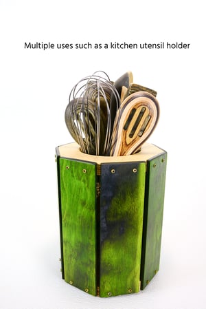 Image of Wooden Multi-Purpose Vase, Decorative Wood Candle Holder, Emerald Green Dymalux Kitchen Utensil