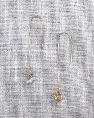 Image of 9ct gold box chain natural rutilated quartz drop earrings