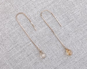 Image of 9ct gold box chain natural rutilated quartz drop earrings