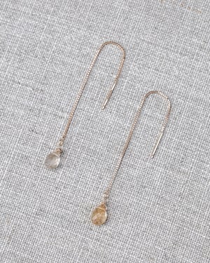 Image of 9ct gold box chain natural rutilated quartz drop earrings