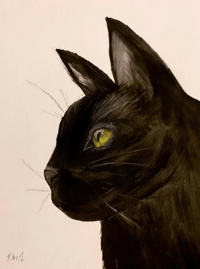 Framed Black Cat Original Watercolor Framed