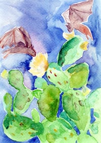 Image 2 of Bats & Cacti En La Noche - Original Watercolor Painting