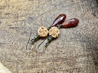 Image 1 of Trio earrings. Sterling, stones, vintage bone. 