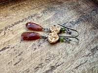 Image 2 of Trio earrings. Sterling, stones, vintage bone. 