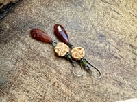 Image 9 of Trio earrings. Sterling, stones, vintage bone. 