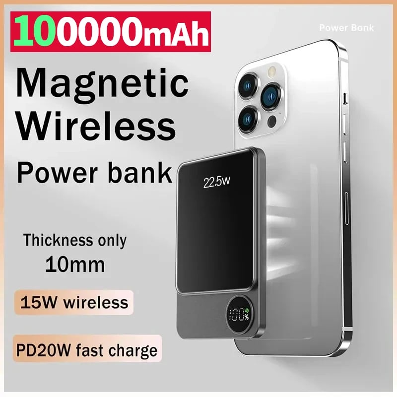 MSL Wireless Power Bank Magnetic 100000mAh - Portable Type C Fast Charger for iPhone Samsung