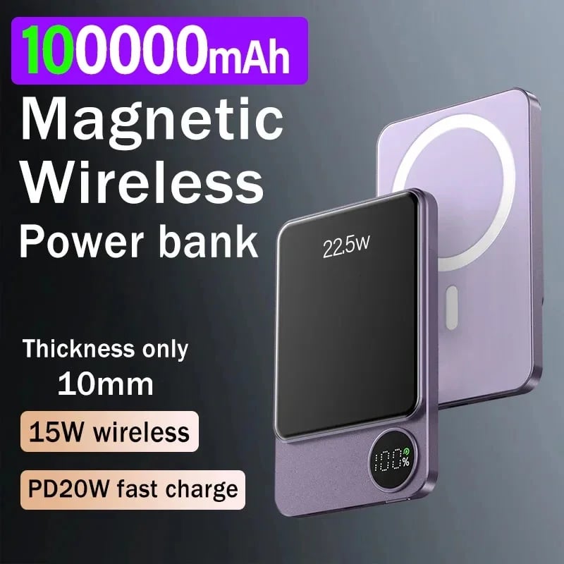 MSL Wireless Power Bank Magnetic 100000mAh - Portable Type C Fast Charger for iPhone Samsung