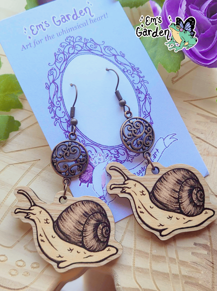 Image of 30% OFF -Snail Woodcut Earrings