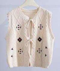 Image 1 of Lace Up Embroider Knit Vest Creme