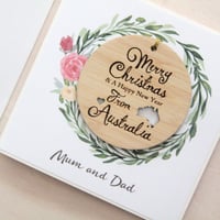 Image 1 of Personalised Family Christmas Card with Australia Christmas Decoration. 