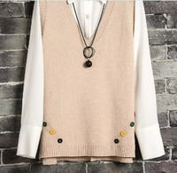 Image 1 of Sleeveless Knit Vest with Buttons Beige