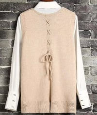 Image 2 of Sleeveless Knit Vest with Buttons Beige