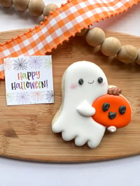 "Happy Halloween" Ghost with Pumpkin Cookie 