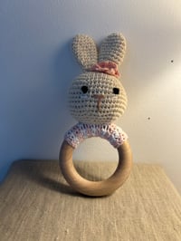 Handcrafted Crochet Bunny with Pink Flower Rattle