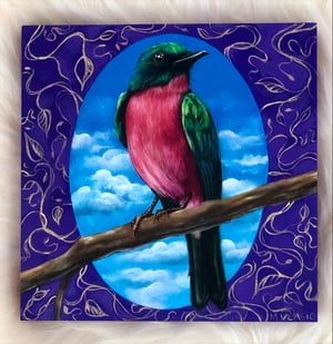 Image of "Red Breast", Original Bird Oil Painting on Board, 6x6" No Frame Needed OOAK Shipping Incuded US