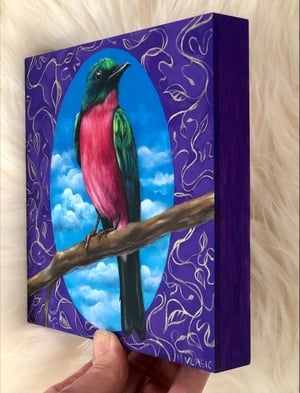 Image of "Red Breast", Original Bird Oil Painting on Board, 6x6" No Frame Needed OOAK Shipping Incuded US