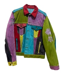 Image 1 of olive color block denim