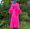 Totally Pink Marabou-cuffed "Beverly" Dressing Gown 