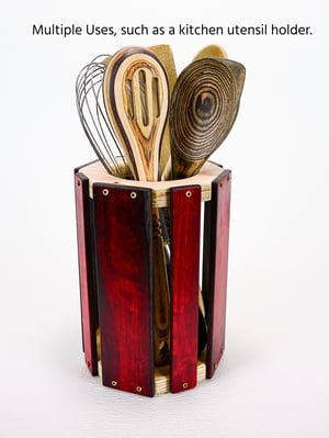 Image of Wooden Multi-use Vase, Decorative Wood Candle Holder, Deep Red Dymalux Wood Kitchen Utensil Holder