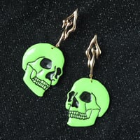 Image 1 of Green Dangly Skull Studs or Hoops