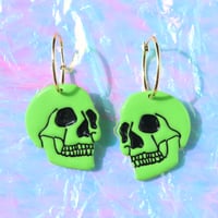 Image 2 of Green Dangly Skull Studs or Hoops