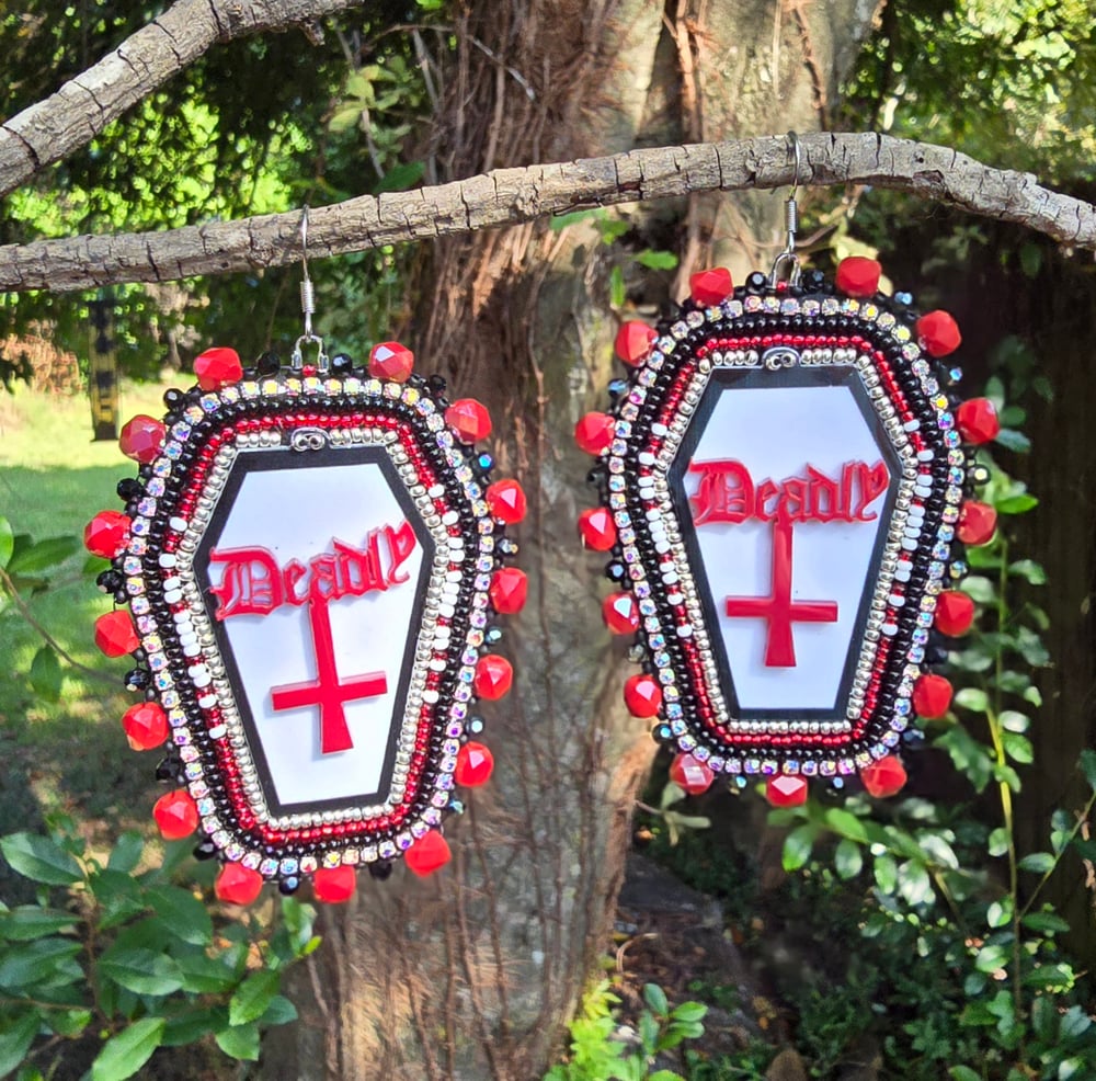 Image of Deadly Coffin Beaded Bling Earrings