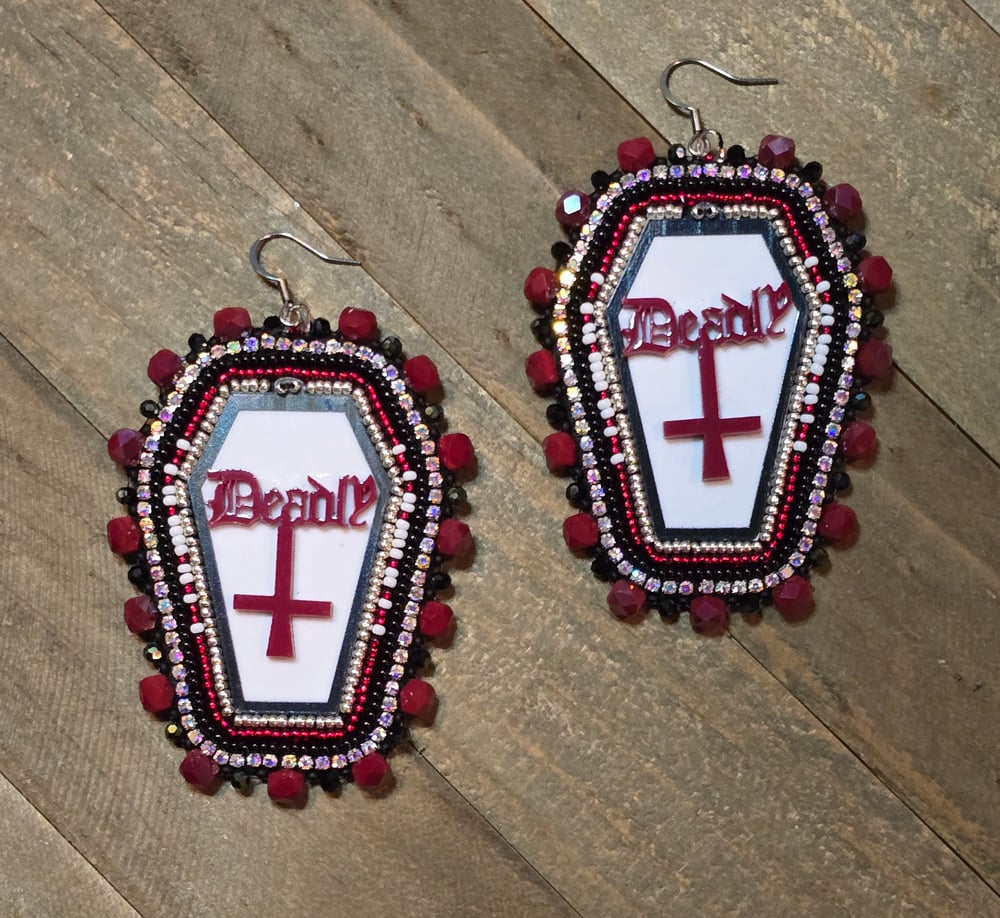 Image of Deadly Coffin Beaded Bling Earrings