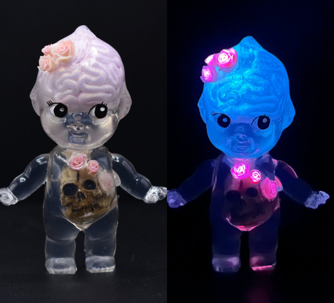 Rose Oneill Glow in the Dark Brain and Skull Kilos Kewties 3 inch Double Cast Resin Figure | KiloFlow Rose Oneill Glow in the Dark Brain and Skull Kilos Kewties 3 inch Double Cast Resin Figure | KiloFlow