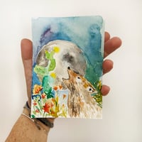 Image 1 of Coyote y Plantas con La Luna - Original Watercolor Painting